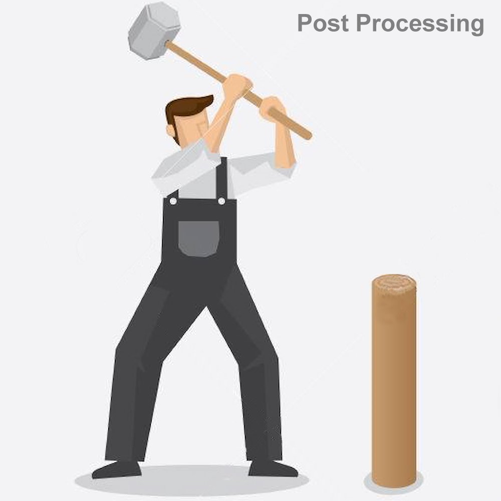 Cartoonish image of a person hammering a post into the ground
