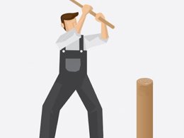 Cartoonish image of a person hammering a post into the ground