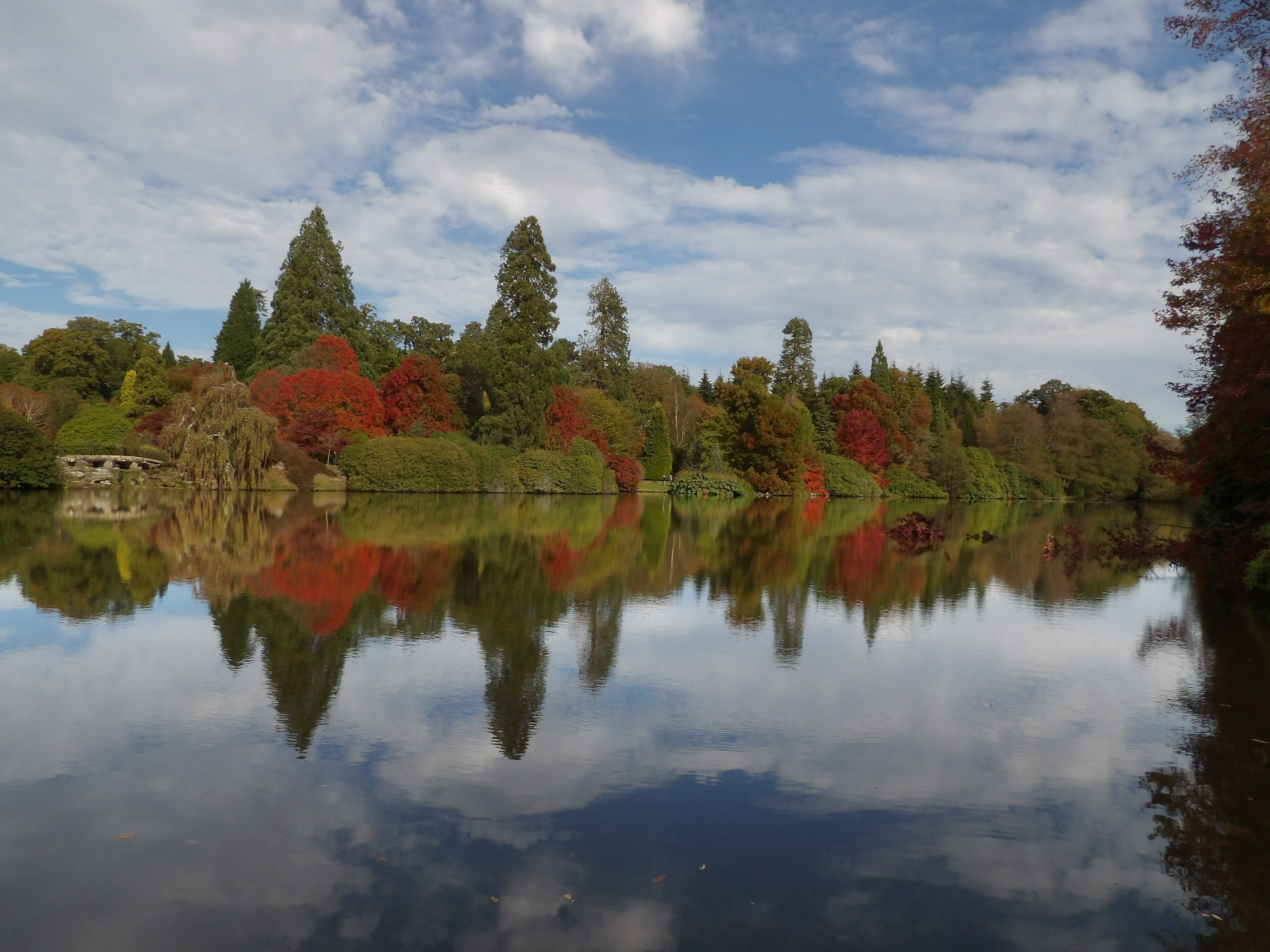 A photo of the lake in Sheffield Park, trees reflecting in the water
