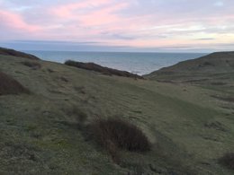 Landscape shot from the cliffs of Seaford Head, looking out over the sea.